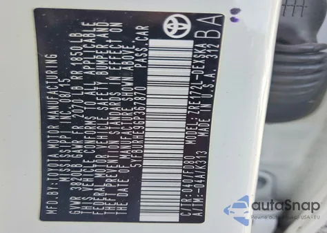 2016 Toyota Corolla L из США, поврежденный, VIN 5YFBURHE9GP367870